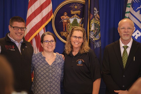 From Left to Right: Dr. Matthew Sholl (State EMS Medical Director), Dr. Kate Zimmerman (Associate State EMS Medical Director), Amy Drinkwater (Chair of the Maine EMS Board), Wil O'Neal (Director of Maine EMS).
