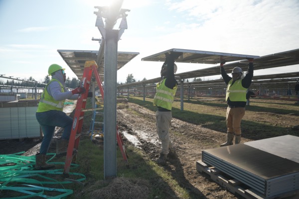 People installing a solar panel
