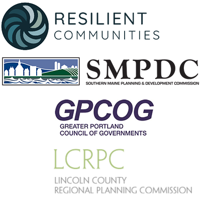 Logos of Resilient Communities, L3C, Southern Maine Planning and Development Commission, Greater Portland Council of Governments, and Lincoln County Regional Planning Commission