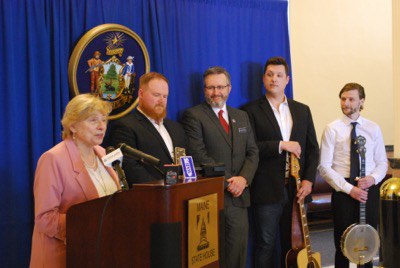 Governor Mills with The Ghost of Paul Revere and Rep. Scott Cuddy