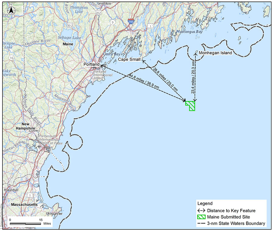 Map showing location of test offshore wind site