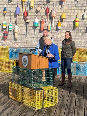 Governor Mills, Pat Keliher, and Annie Tselikis