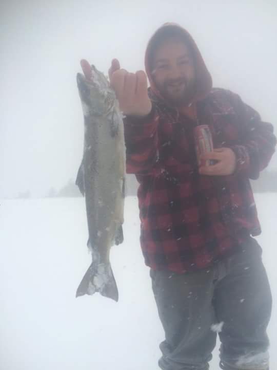 This winter, anglers were catching large salmon in Molassess Pond.