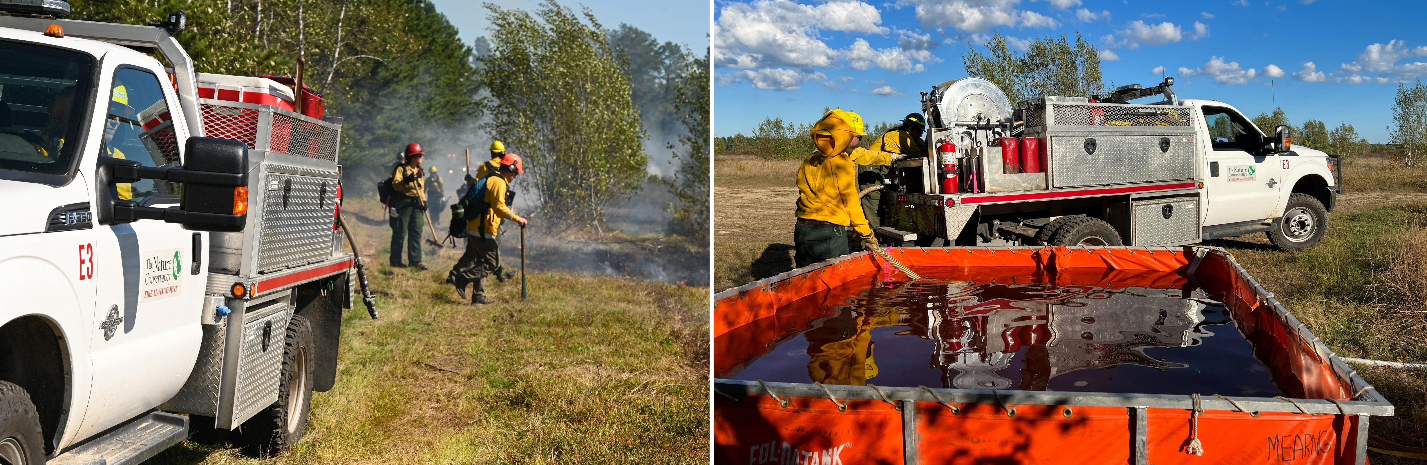 Nature Conservancy truck and fire crew