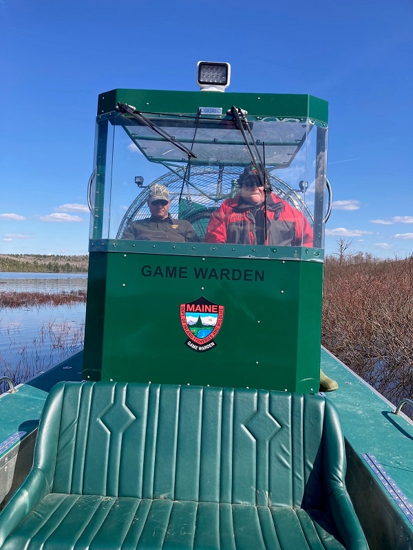Maine Game Warden Hutcheson and Lt Mike Joy in an airboat