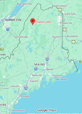 Google map of Maine with Clayton Lake marked in north western Maine