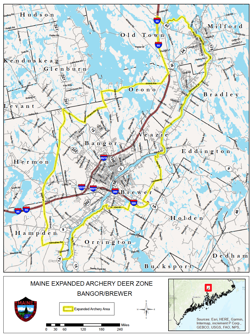 Expanded Archery Map for Bangor Area