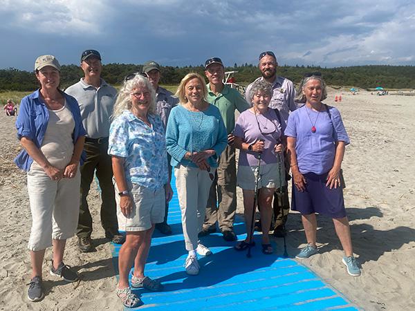 Gov. Mills with Rep. Hepler, Sen. Vitelli, Phippsburg resident Deb Stockwell, and DACF staff, including Commissioner Amanda Beal and Bureau of Parks and Lands Director Andy Cutko