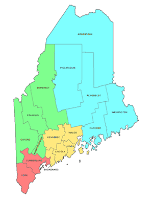 This is a graphic showing the prevailing wage regions in Maine.