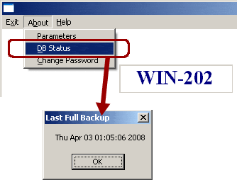 Menu bar about selection database status option