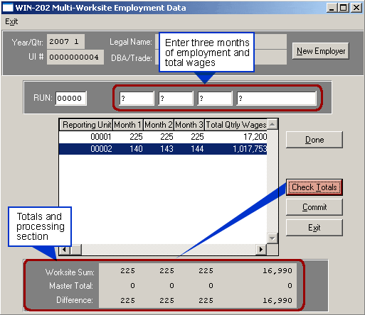 Multi Worksite Employment Data Entry Screen