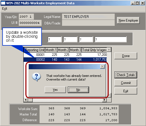 Multi Worksite Employment Data Entry Screen