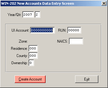 New Accounts Data Entry Screen