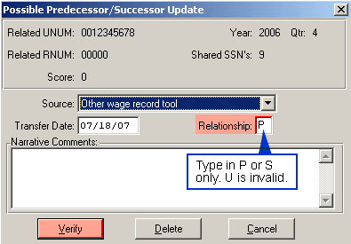 Posible Predecessor Successor Update Screen