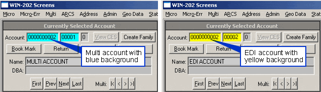 Multi Account with Blue Background and EDI Account with Yellow Background