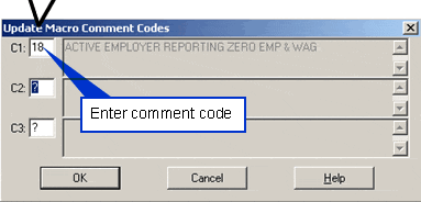 Update Macro Comment Codes Screen