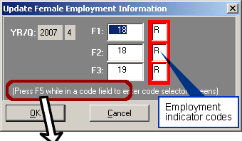 Update Female Employment Information Screen