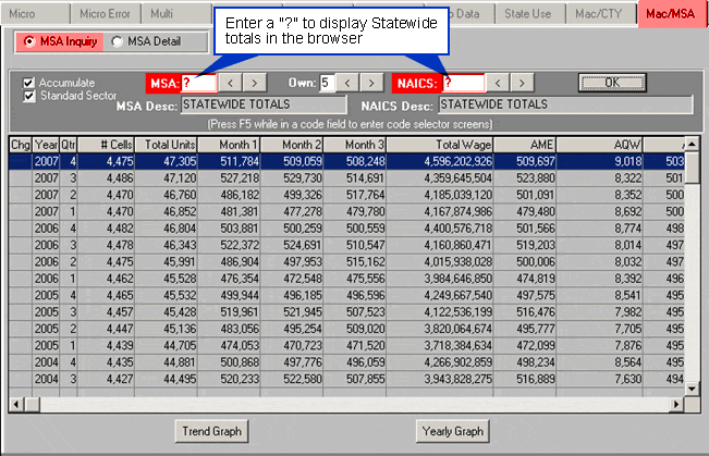 Macro MSA Inquiry Screen