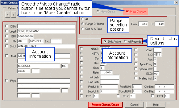 Mass Create/Change Worksites Screen