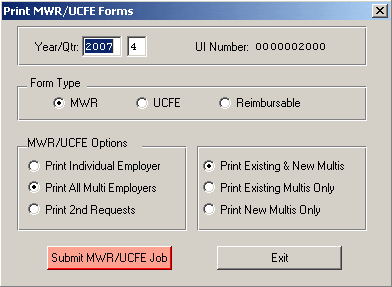 Print MWR/UCFE Forms Screen