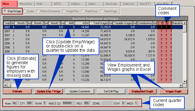 Micro Employment and Wage Data Screen