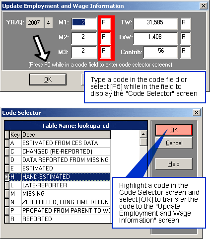 Update Employment and Wage Information Screen