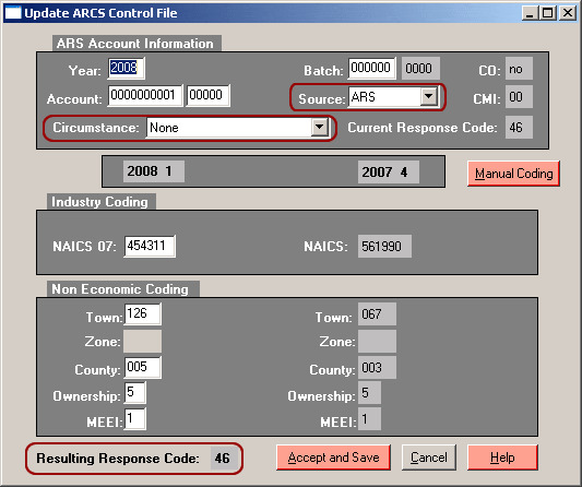 Update ARCS Control File Screen