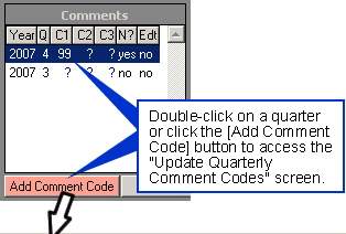 Update Quarterly Comment Codes Screen