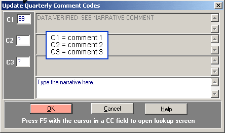 Update Quarterly Comment Codes Screen