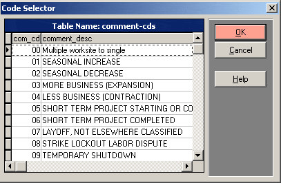 Update Quarterly Comment Codes Screen