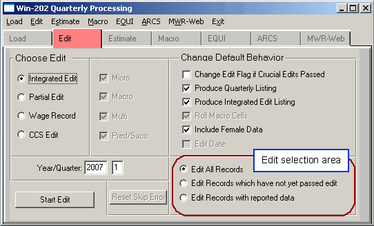 Quarterly Processing Edit Screen