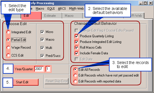 Performing Edits with the Quarterly Processing Edit Screen