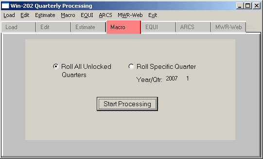 Quarterly Processing Macro Roll Screen