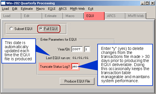 Quarterly Processing Full EQUI Screen