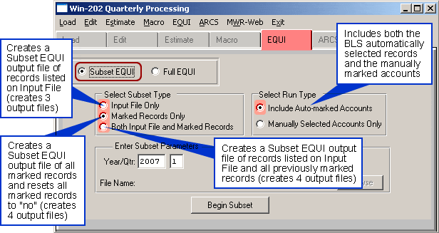 Quarterly Processing Subset EQUI Screen