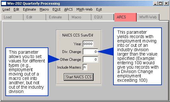 Quarterly Processing ARCS Screen