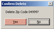 WIN 202 Lookup Tables Zip Codes Screen