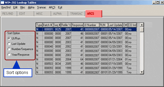 ARCS Lookup Screen