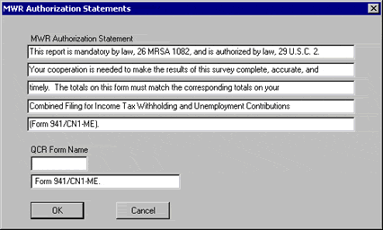 MWR Authorization Statements Screen