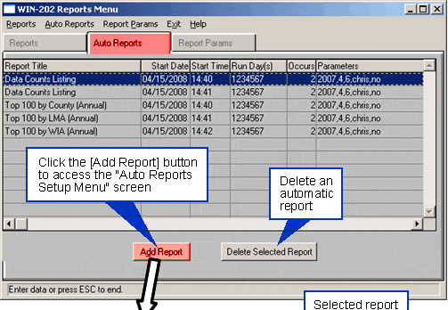 Auto Reports Screen
