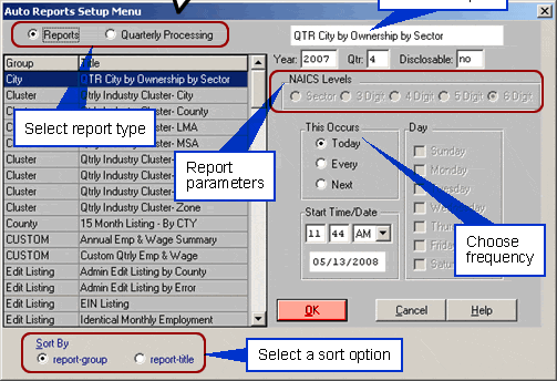 Auto Reports Setup Menu