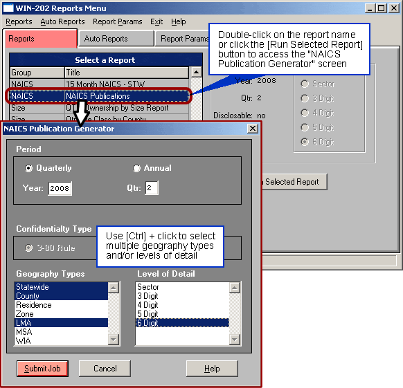 WIN202 Reports Menu with CIPSEA Short File Highlighted