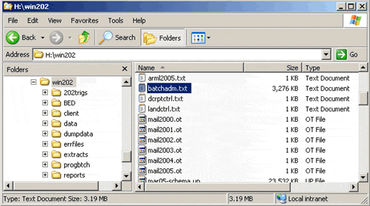 The Batch Administration Log File Located  in the \win202 Directory