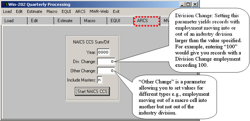 Quarterly Processing ARCS Screen