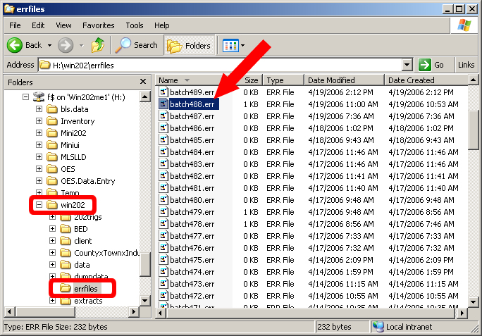 Error Files Folder Displaying the Corresponding Batch Error Number for the MWR Forms Job