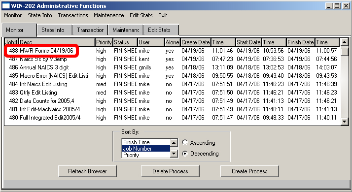 Batch Monitor with Highlighted MWR Forms Job Number