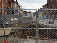 Sargent is using chain link fence to keep pedestrians out of the work areas for safety