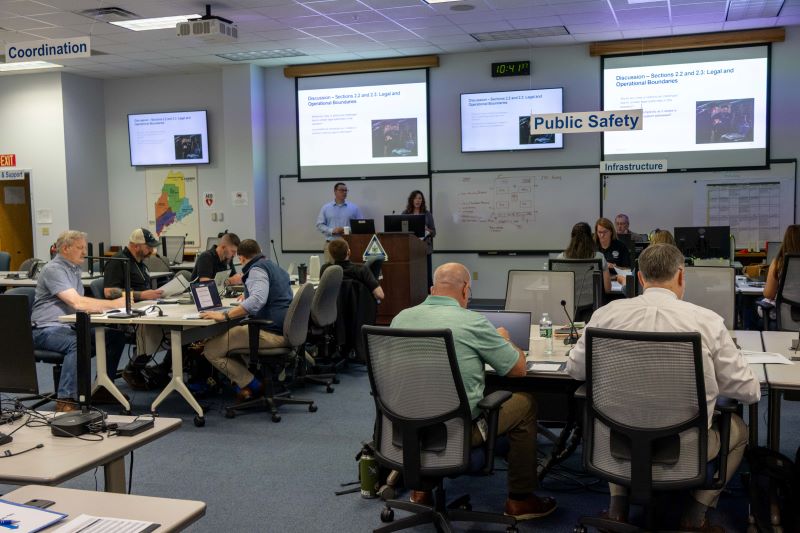 The State Emergency Operations Center is filled with participants of the Cyber Annex Workshop.