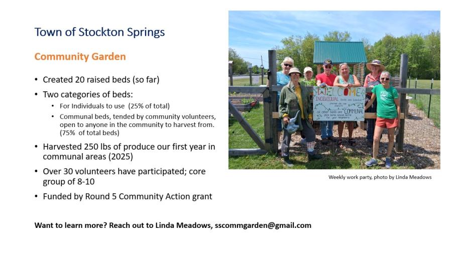 A slide detailing the Town of Stockton Springs Community Garden