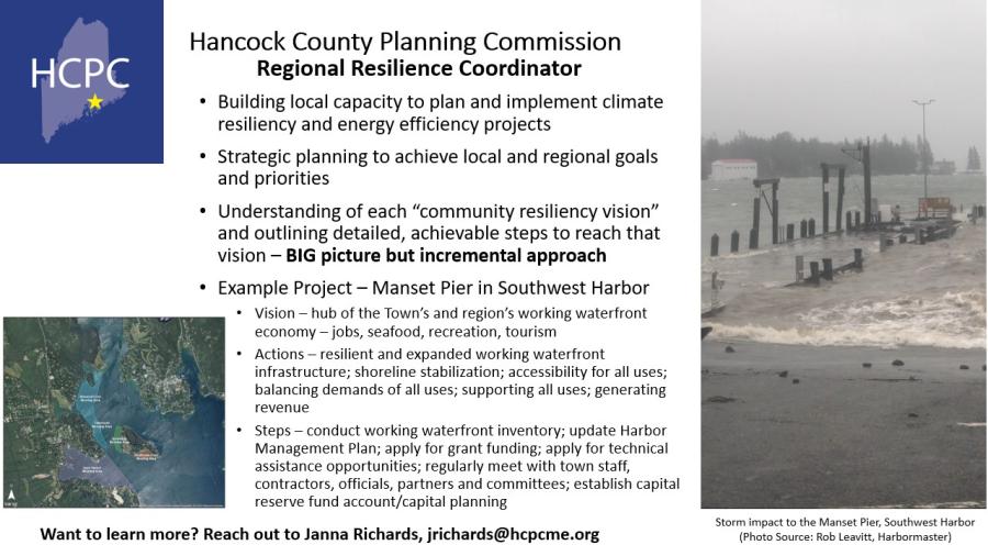 A slide detailing the Hancock County Planning Commission​ Regional Resilience Coordinator​